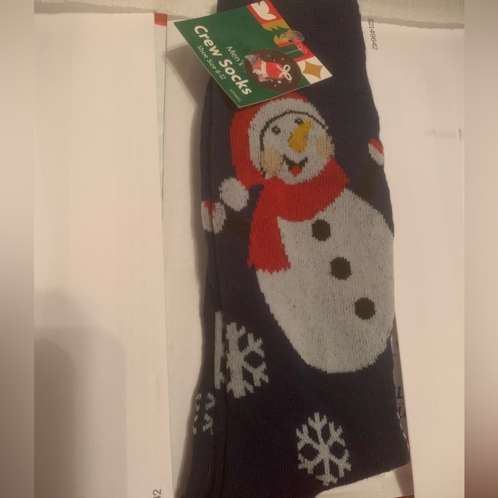 Men's Holiday Snowman Socks Crew sz 6-12 Unisex Fun Socks Navy Blue Red  NEW NWT